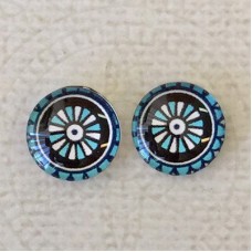 12mm Art Glass Backed Cabochons  - Moody Blues Design 9 - Per Pair