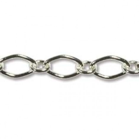 7x5mm Silver Plated Long + Short Cable Soldered Link Chain - Per 30cm