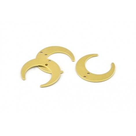 25x23x0.8mm Raw Brass Crescent Moon Charm with 2 Holes