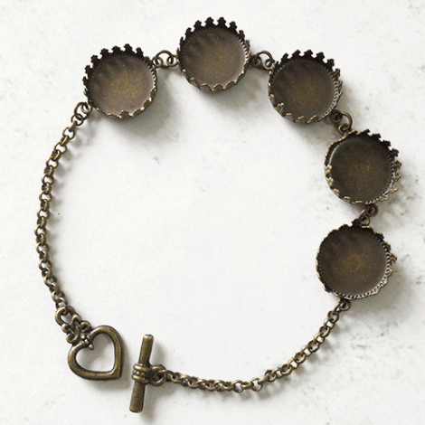 Antique Bronze Blank Bracelet w/13mm Round Pad Settings - each Antique Bronze Blank Bracelet w/13mm Round Pad Settings - each