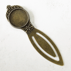 Antique Bronze Plated Flower Bookmark w/18mm ID Cab Setting - Each