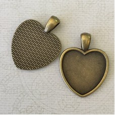 25mm ID Antique Bronze Heart Pendant Cabochon Setting - Pack of 2