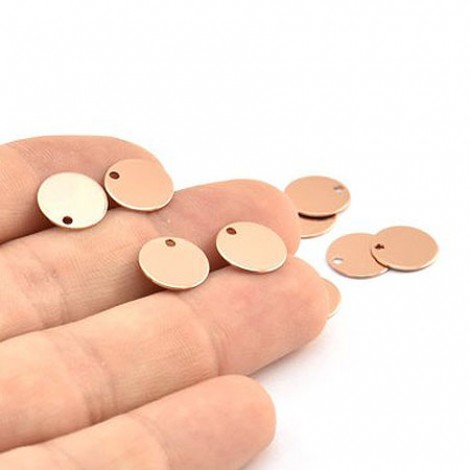 10mm 24ga Rose Gold Plated Brass Round Drop Blanks - Pack of 10