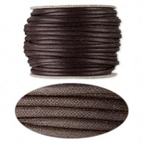 3mm Medium Waxed Woven Brown Cotton Cord - 22.86 metres