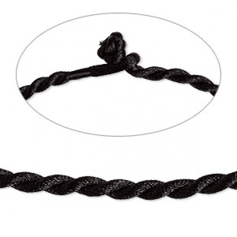 18" (45.7cm) 5mm Twist Black Satin Cord Necklaces - Each 18" (45.7cm) 5mm Twist Black Satin Cord Necklaces - Each