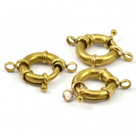 21mm Raw Brass Heavy Spring Ring Clasps with Two Loops