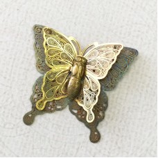 30x32mm Filigree Vintage Style Brass Butterfly Focal Pendant