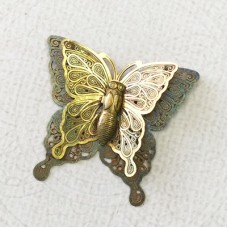 30x32mm Filigree Vintage Style Brass Butterfly Focal Pendant - Each