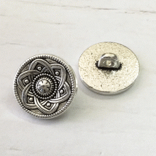 13mm Antique Silver Plated Decorative Buttons with Shank - Pack of 2