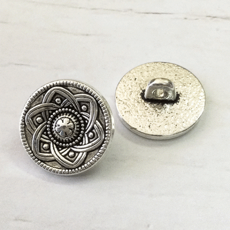 13mm Antique Silver Plated Decorative Button with Shank