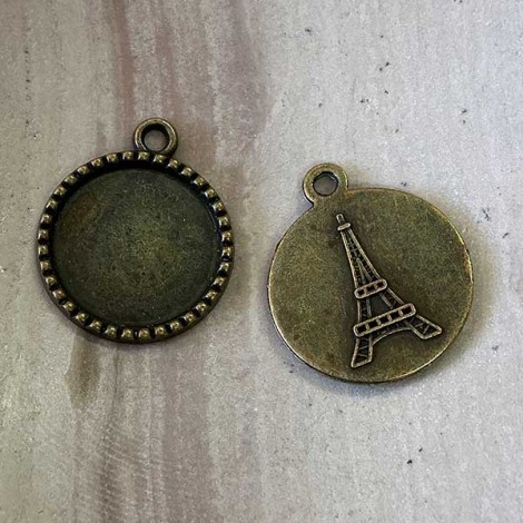 18mm Vintage Antique Bronze Bezel Pendant Drops - Pack of 4 18mm Vintage Antique Bronze Bezel Pendant Drops - Pack of 4