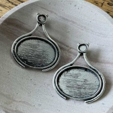 18x25mm ID Oval Ant Silver Bezel Pendant Settings - Pack of 2