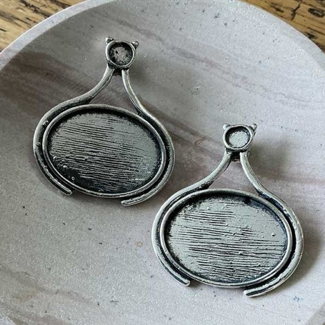 18x25mm ID Oval Ant Silver Bezel Pendant Settings - Pack of 2