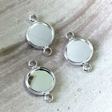 10mm Silver Plated Round 2-Loop Cabochon Tray Links - Pack of 4
