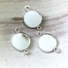 14mm ID Silver Plated Round 2-Loop Cabochon Tray Links - Pack of 5