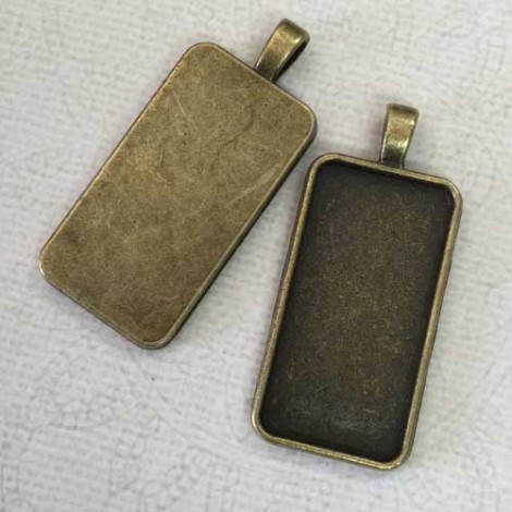 19x38mm ID Antique Bronze Plated Rectangle Pendant Bezel Setting - each