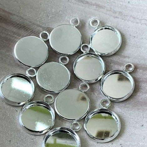 10mm ID Silver Plated Bezel Pendant Drops - Pack of 20