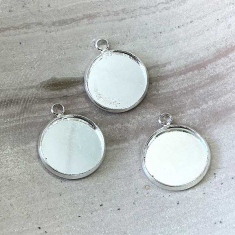 14mm ID Silver Plated Bezel Pendant Drops - Pack of 20 14mm ID Silver Plated Bezel Pendant Drops - Pack of 20