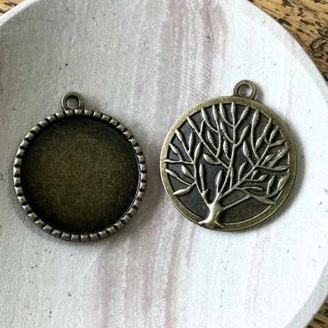29mm (25mm ID) Ant Bronze Tree of Life Bezels - Pack of 2