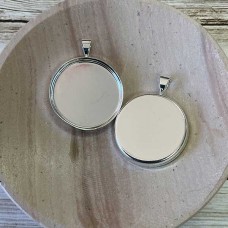 25mm Silver Plated Brass Bezel Pendant Cup Trays - Pack of 2