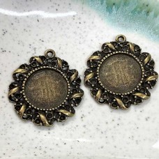 14mm ID Ant Bronze Vintage Style Bezel Pendant Settings - Pack of 4
