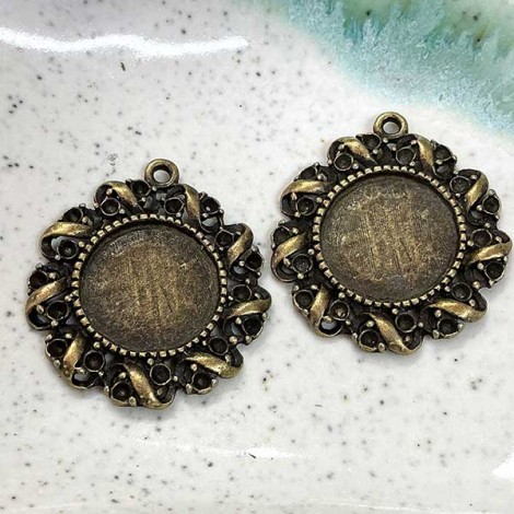 14mm ID Ant Bronze Vintage Style Bezel Pendant Settings - Pack of 4 14mm ID Ant Bronze Vintage Style Bezel Pendant Settings - Pack of 4