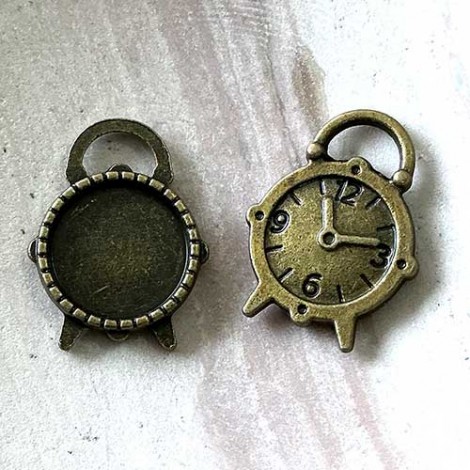 25x18mm (14mm ID) Ant Bronze Alarm Clock Bezel Drop - Pack of 4
