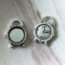 25x18mm (14mm ID) Ant Silver Alarm Clock Bezel Drop - Pack of 4