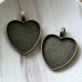 25mm ID Ant Bronze Heart Pendant Cabochon Setting w-Textured Back + Front - Pack of 2