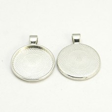25mm ID Rhodium Silver Colour Plated Round Bezel Pendant Setting