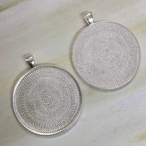 40mm ID Silver Plated Round Pendant Bezel Tray - Each