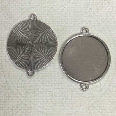 25mm ID Ant Silver Pl Brass Round Bezel Cabochon Setting Links - Pack of 2