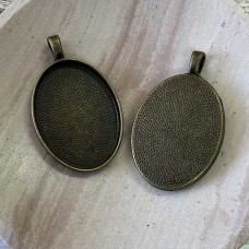 39x25mm Ant Bronze Alloy Oval Pendant Bezel Frames - Pack of 2