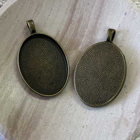 39x25mm Ant Bronze Alloy Oval Pendant Bezel Frames - Pack of 2
