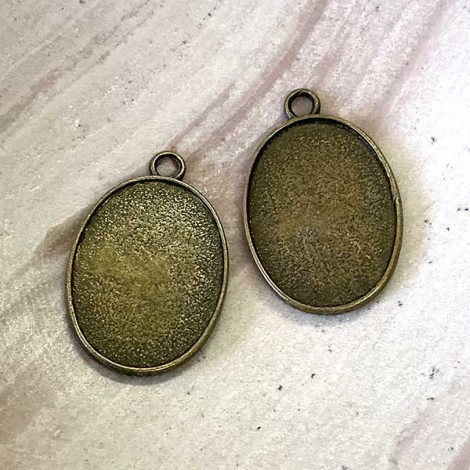 29x19mm Tibetan Style Ant Bronze Pewter Bezel Drops - Pack of 10