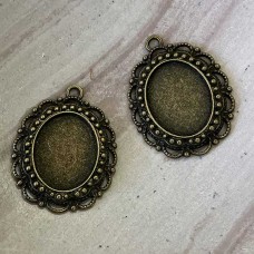 23x31mm Ant Bronze Filigree Oval Cab Pendant Frame - Pack of 4