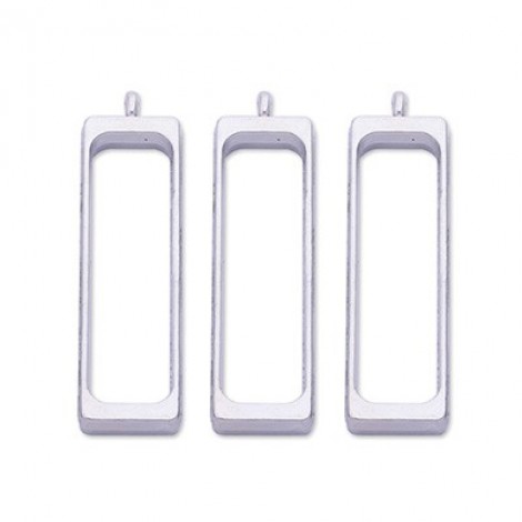 40x12mm Open Back Silver Plated Rectangle Pendant Trays