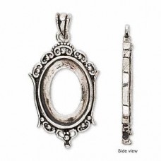 18x13mm ID Oval Ant Silver Cab Pendant Setting - Each