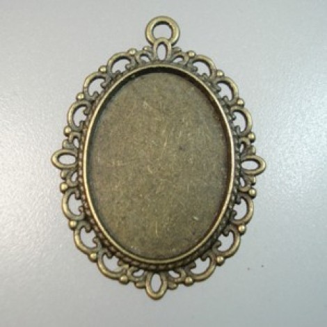 40x38mm Tibetan Style Ant Bronze Oval Bezel Drop - Pack of 2 40x38mm Tibetan Style Ant Bronze Oval Bezel Drop - Pack of 2