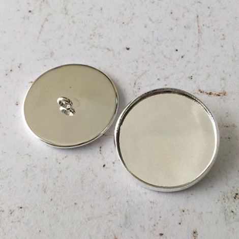 22mm (20mm ID) Silver Plated Brass Button Bezels - Pack of 2
