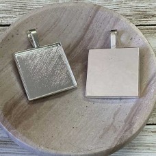 25mm Silver Plated Square Pendant Bezels - Pack of 2