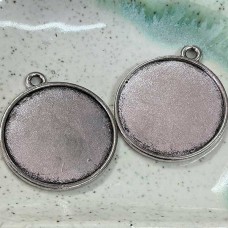 25mm ID Round Tibetan Style Ant Silver Bezel Pendants - Pack of 4
