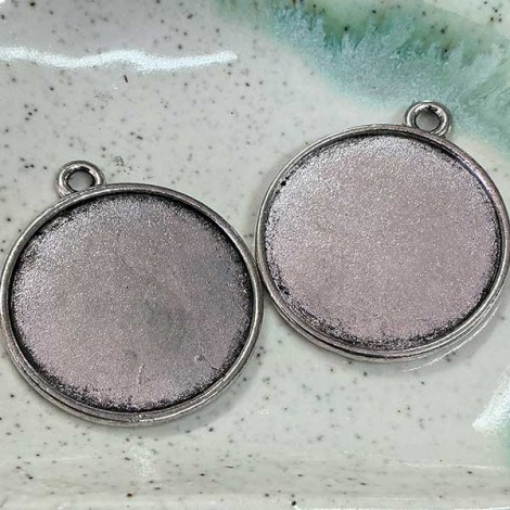 25mm ID Round Tibetan Style Ant Silver Bezel Pendants - Pack of 4