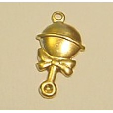 17mm Baby Rattle Raw Brass Charm - Pack of 4