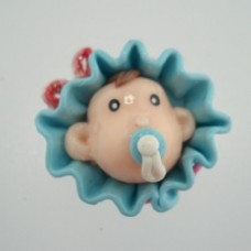 20mm Polymer Clay BabyFace Bead w/Blue Bonnet