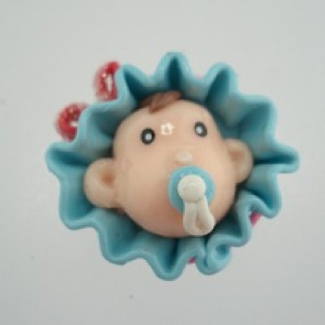 20mm Polymer Clay BabyFace Bead w/Blue Bonnet