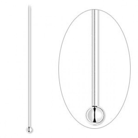 3in (76mm) 21ga Sterling Silver Headpins wIth 2mm Ball Tip