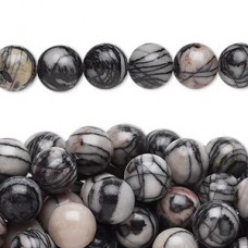 8mm Black Silk Stone Onyx Gemstone Beads - Strand