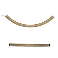 38x2mm Antique Brass Curved Tube Beads - Pack of 10