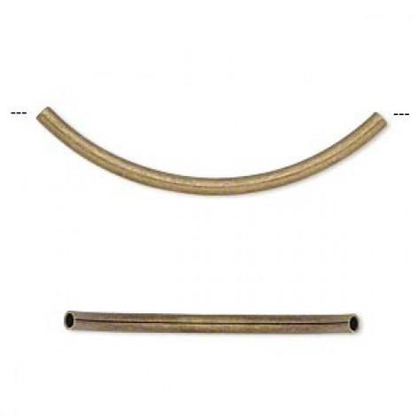 38x2mm Antique Brass Curved Tube Beads - Pack of 10